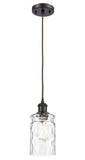 516-1P-OB-G352 Cord Hung 4.75" Oil Rubbed Bronze Mini Pendant - Clear Waterglass Candor Glass - LED Bulb - Dimmensions: 4.75 x 4.75 x 9.5<br>Minimum Height : 13.75<br>Maximum Height : 131.75 - Sloped Ceiling Compatible: Yes