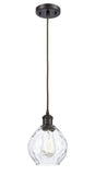 516-1P-OB-G362 Cord Hung 6" Oil Rubbed Bronze Mini Pendant - Clear Small Waverly Glass - LED Bulb - Dimmensions: 6 x 6 x 9<br>Minimum Height : 12.75<br>Maximum Height : 130.75 - Sloped Ceiling Compatible: Yes