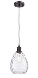 516-1P-OB-G372 Cord Hung 8" Oil Rubbed Bronze Mini Pendant - Clear Large Waverly Glass - LED Bulb - Dimmensions: 8 x 8 x 12<br>Minimum Height : 15.75<br>Maximum Height : 131.75 - Sloped Ceiling Compatible: Yes