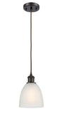 516-1P-OB-G381 Cord Hung 6" Oil Rubbed Bronze Mini Pendant - White Castile Glass - LED Bulb - Dimmensions: 6 x 6 x 9<br>Minimum Height : 12.75<br>Maximum Height : 130.75 - Sloped Ceiling Compatible: Yes