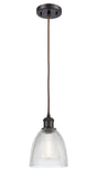 516-1P-OB-G382 Cord Hung 6" Oil Rubbed Bronze Mini Pendant - Clear Castile Glass - LED Bulb - Dimmensions: 6 x 6 x 9<br>Minimum Height : 12.75<br>Maximum Height : 130.75 - Sloped Ceiling Compatible: Yes