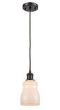 516-1P-OB-G391 Cord Hung 4.5" Oil Rubbed Bronze Mini Pendant - White Ellery Glass - LED Bulb - Dimmensions: 4.5 x 4.5 x 8<br>Minimum Height : 12.75<br>Maximum Height : 130.75 - Sloped Ceiling Compatible: Yes