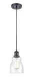516-1P-OB-G394 Cord Hung 4.5" Oil Rubbed Bronze Mini Pendant - Seedy Ellery Glass - LED Bulb - Dimmensions: 4.5 x 4.5 x 8<br>Minimum Height : 12.75<br>Maximum Height : 130.75 - Sloped Ceiling Compatible: Yes
