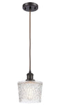 516-1P-OB-G402 Cord Hung 6.5" Oil Rubbed Bronze Mini Pendant - Clear Niagra Glass - LED Bulb - Dimmensions: 6.5 x 6.5 x 8.5<br>Minimum Height : 11.25<br>Maximum Height : 129.25 - Sloped Ceiling Compatible: Yes