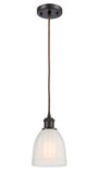516-1P-OB-G441 Cord Hung 5.75" Oil Rubbed Bronze Mini Pendant - White Brookfield Glass - LED Bulb - Dimmensions: 5.75 x 5.75 x 8<br>Minimum Height : 12.75<br>Maximum Height : 130.75 - Sloped Ceiling Compatible: Yes