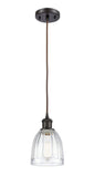 516-1P-OB-G442 Cord Hung 5.75" Oil Rubbed Bronze Mini Pendant - Clear Brookfield Glass - LED Bulb - Dimmensions: 5.75 x 5.75 x 8<br>Minimum Height : 12.75<br>Maximum Height : 130.75 - Sloped Ceiling Compatible: Yes