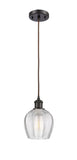 516-1P-OB-G462-6 Cord Hung 5.75" Oil Rubbed Bronze Mini Pendant - Clear Norfolk Glass - LED Bulb - Dimmensions: 5.75 x 5.75 x 10.5<br>Minimum Height : 13.5<br>Maximum Height : 130.5 - Sloped Ceiling Compatible: Yes