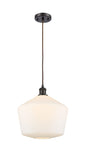 516-1P-OB-G651-12 Cord Hung 12" Oil Rubbed Bronze Mini Pendant - Cased Matte White Cindyrella 12" Glass - LED Bulb - Dimmensions: 12 x 12 x 13.5<br>Minimum Height : 16.5<br>Maximum Height : 133.5 - Sloped Ceiling Compatible: Yes