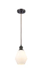 516-1P-OB-G651-6 Cord Hung 6" Oil Rubbed Bronze Mini Pendant - Cased Matte White Cindyrella 6" Glass - LED Bulb - Dimmensions: 6 x 6 x 10<br>Minimum Height : 13<br>Maximum Height : 130 - Sloped Ceiling Compatible: Yes