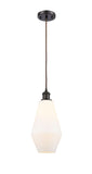 516-1P-OB-G651-7 Cord Hung 7" Oil Rubbed Bronze Mini Pendant - Cased Matte White Cindyrella 7" Glass - LED Bulb - Dimmensions: 7 x 7 x 14.5<br>Minimum Height : 17.5<br>Maximum Height : 134.5 - Sloped Ceiling Compatible: Yes