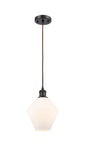 516-1P-OB-G651-8 Cord Hung 8" Oil Rubbed Bronze Mini Pendant - Cased Matte White Cindyrella 8" Glass - LED Bulb - Dimmensions: 8 x 8 x 11<br>Minimum Height : 14<br>Maximum Height : 131 - Sloped Ceiling Compatible: Yes