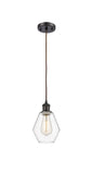 516-1P-OB-G652-6 Cord Hung 6" Oil Rubbed Bronze Mini Pendant - Clear Cindyrella 6" Glass - LED Bulb - Dimmensions: 6 x 6 x 10<br>Minimum Height : 13<br>Maximum Height : 130 - Sloped Ceiling Compatible: Yes