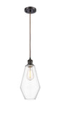 516-1P-OB-G652-7 Cord Hung 7" Oil Rubbed Bronze Mini Pendant - Clear Cindyrella 7" Glass - LED Bulb - Dimmensions: 7 x 7 x 14.5<br>Minimum Height : 17.5<br>Maximum Height : 134.5 - Sloped Ceiling Compatible: Yes