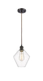 516-1P-OB-G652-8 Cord Hung 8" Oil Rubbed Bronze Mini Pendant - Clear Cindyrella 8" Glass - LED Bulb - Dimmensions: 8 x 8 x 11<br>Minimum Height : 14<br>Maximum Height : 131 - Sloped Ceiling Compatible: Yes