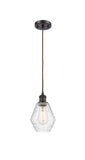 516-1P-OB-G654-6 Cord Hung 6" Oil Rubbed Bronze Mini Pendant - Seedy Cindyrella 6" Glass - LED Bulb - Dimmensions: 6 x 6 x 10<br>Minimum Height : 13<br>Maximum Height : 130 - Sloped Ceiling Compatible: Yes