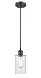 516-1P-OB-G802 Cord Hung 3.875" Oil Rubbed Bronze Mini Pendant - Clear Clymer Glass - LED Bulb - Dimmensions: 3.875 x 3.875 x 10<br>Minimum Height : 12.75<br>Maximum Height : 130.75 - Sloped Ceiling Compatible: Yes