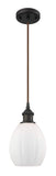 516-1P-OB-G81 Cord Hung 6" Oil Rubbed Bronze Mini Pendant - Matte White Eaton Glass - LED Bulb - Dimmensions: 6 x 6 x 9.5<br>Minimum Height : 13.75<br>Maximum Height : 131.75 - Sloped Ceiling Compatible: Yes