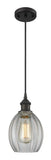 516-1P-OB-G82 Cord Hung 6" Oil Rubbed Bronze Mini Pendant - Clear Eaton Glass - LED Bulb - Dimmensions: 6 x 6 x 9.5<br>Minimum Height : 13.75<br>Maximum Height : 131.75 - Sloped Ceiling Compatible: Yes