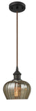 516-1P-OB-G96 Cord Hung 6.5" Oil Rubbed Bronze Mini Pendant - Mercury Fenton Glass - LED Bulb - Dimmensions: 6.5 x 6.5 x 7.5<br>Minimum Height : 11.25<br>Maximum Height : 129.25 - Sloped Ceiling Compatible: Yes