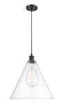 516-1P-OB-GBC-162 1-Light 16" Oil Rubbed Bronze Pendant - Cased Matte White Ballston Cone Glass - LED Bulb - Dimmensions: 16 x 16 x 18.75<br>Minimum Height : 21.75<br>Maximum Height : 138.75 - Sloped Ceiling Compatible: Yes