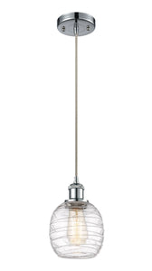 Cord Hung 6" Polished Chrome Mini Pendant - Deco Swirl Belfast Glass - LED Bulb Included