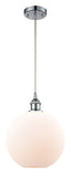 516-1P-PC-G121-10 Cord Hung 10" Polished Chrome Mini Pendant - Cased Matte White Large Athens Glass - LED Bulb - Dimmensions: 10 x 10 x 13<br>Minimum Height : 15.75<br>Maximum Height : 133.75 - Sloped Ceiling Compatible: Yes