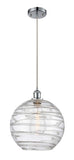 516-1P-PC-G1213-12 Cord Hung 12" Polished Chrome Mini Pendant - Clear Athens Deco Swirl 12" Glass - LED Bulb - Dimmensions: 12 x 12 x 15<br>Minimum Height : 17.75<br>Maximum Height : 133.75 - Sloped Ceiling Compatible: Yes