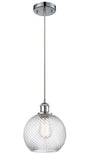 516-1P-PC-G1214-8 Cord Hung 8" Polished Chrome Mini Pendant - Clear Athens Twisted Swirl 8" Glass - LED Bulb - Dimmensions: 8 x 8 x 10<br>Minimum Height : 13.75<br>Maximum Height : 131.75 - Sloped Ceiling Compatible: Yes