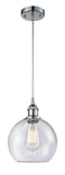 516-1P-PC-G124-8 Cord Hung 8" Polished Chrome Mini Pendant - Seedy Athens Glass - LED Bulb - Dimmensions: 8 x 8 x 10<br>Minimum Height : 13.75<br>Maximum Height : 131.75 - Sloped Ceiling Compatible: Yes