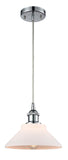 516-1P-PC-G131 Cord Hung 8.375" Polished Chrome Mini Pendant - Matte White Orwell Glass - LED Bulb - Dimmensions: 8.375 x 8.375 x 6.5<br>Minimum Height : 10.75<br>Maximum Height : 128.75 - Sloped Ceiling Compatible: Yes