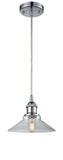 516-1P-PC-G132 Cord Hung 8.375" Polished Chrome Mini Pendant - Clear Orwell Glass - LED Bulb - Dimmensions: 8.375 x 8.375 x 6.5<br>Minimum Height : 10.75<br>Maximum Height : 128.75 - Sloped Ceiling Compatible: Yes