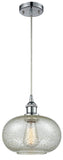 516-1P-PC-G249 Cord Hung 9.5" Polished Chrome Mini Pendant - Mica Gorham Glass - LED Bulb - Dimmensions: 9.5 x 9.5 x 11<br>Minimum Height : 13.75<br>Maximum Height : 131.75 - Sloped Ceiling Compatible: Yes