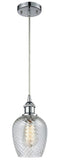 516-1P-PC-G292 Cord Hung 5" Polished Chrome Mini Pendant - Clear Spiral Fluted Salina Glass - LED Bulb - Dimmensions: 5 x 5 x 10<br>Minimum Height : 12.75<br>Maximum Height : 130.75 - Sloped Ceiling Compatible: Yes
