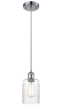 516-1P-PC-G342 Cord Hung 4.5" Polished Chrome Mini Pendant - Clear Hadley Glass - LED Bulb - Dimmensions: 4.5 x 4.5 x 8<br>Minimum Height : 12.75<br>Maximum Height : 130.75 - Sloped Ceiling Compatible: Yes