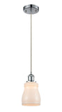 516-1P-PC-G391 Cord Hung 4.5" Polished Chrome Mini Pendant - White Ellery Glass - LED Bulb - Dimmensions: 4.5 x 4.5 x 8<br>Minimum Height : 12.75<br>Maximum Height : 130.75 - Sloped Ceiling Compatible: Yes