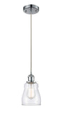 516-1P-PC-G392 Cord Hung 4.5" Polished Chrome Mini Pendant - Clear Ellery Glass - LED Bulb - Dimmensions: 4.5 x 4.5 x 8<br>Minimum Height : 12.75<br>Maximum Height : 130.75 - Sloped Ceiling Compatible: Yes