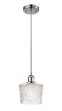516-1P-PC-G402 Cord Hung 6.5" Polished Chrome Mini Pendant - Clear Niagra Glass - LED Bulb - Dimmensions: 6.5 x 6.5 x 8.5<br>Minimum Height : 11.25<br>Maximum Height : 129.25 - Sloped Ceiling Compatible: Yes