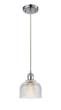 516-1P-PC-G412 Cord Hung 5.5" Polished Chrome Mini Pendant - Clear Dayton Glass - LED Bulb - Dimmensions: 5.5 x 5.5 x 8.5<br>Minimum Height : 12.75<br>Maximum Height : 130.75 - Sloped Ceiling Compatible: Yes