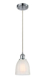 516-1P-PC-G441 Cord Hung 5.75" Polished Chrome Mini Pendant - White Brookfield Glass - LED Bulb - Dimmensions: 5.75 x 5.75 x 8<br>Minimum Height : 12.75<br>Maximum Height : 130.75 - Sloped Ceiling Compatible: Yes