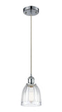 516-1P-PC-G442 Cord Hung 5.75" Polished Chrome Mini Pendant - Clear Brookfield Glass - LED Bulb - Dimmensions: 5.75 x 5.75 x 8<br>Minimum Height : 12.75<br>Maximum Height : 130.75 - Sloped Ceiling Compatible: Yes