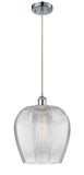 516-1P-PC-G462-12 Cord Hung 11.75" Polished Chrome Mini Pendant - Clear Norfolk Glass - LED Bulb - Dimmensions: 11.75 x 11.75 x 16.125<br>Minimum Height : 19.125<br>Maximum Height : 136.125 - Sloped Ceiling Compatible: Yes