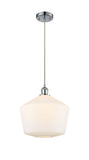 516-1P-PC-G651-12 Cord Hung 12" Polished Chrome Mini Pendant - Cased Matte White Cindyrella 12" Glass - LED Bulb - Dimmensions: 12 x 12 x 13.5<br>Minimum Height : 16.5<br>Maximum Height : 133.5 - Sloped Ceiling Compatible: Yes