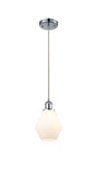 516-1P-PC-G651-6 Cord Hung 6" Polished Chrome Mini Pendant - Cased Matte White Cindyrella 6" Glass - LED Bulb - Dimmensions: 6 x 6 x 10<br>Minimum Height : 13<br>Maximum Height : 130 - Sloped Ceiling Compatible: Yes