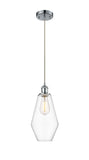 516-1P-PC-G652-7 Cord Hung 7" Polished Chrome Mini Pendant - Clear Cindyrella 7" Glass - LED Bulb - Dimmensions: 7 x 7 x 14.5<br>Minimum Height : 17.5<br>Maximum Height : 134.5 - Sloped Ceiling Compatible: Yes