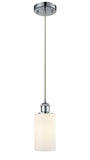 516-1P-PC-G801 Cord Hung 3.875" Polished Chrome Mini Pendant - Matte White Clymer Glass - LED Bulb - Dimmensions: 3.875 x 3.875 x 10<br>Minimum Height : 12.75<br>Maximum Height : 130.75 - Sloped Ceiling Compatible: Yes