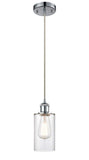 516-1P-PC-G802 Cord Hung 3.875" Polished Chrome Mini Pendant - Clear Clymer Glass - LED Bulb - Dimmensions: 3.875 x 3.875 x 10<br>Minimum Height : 12.75<br>Maximum Height : 130.75 - Sloped Ceiling Compatible: Yes