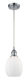 516-1P-PC-G81 Cord Hung 6" Polished Chrome Mini Pendant - Matte White Eaton Glass - LED Bulb - Dimmensions: 6 x 6 x 9.5<br>Minimum Height : 13.75<br>Maximum Height : 131.75 - Sloped Ceiling Compatible: Yes