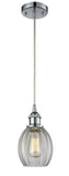 516-1P-PC-G82 Cord Hung 6" Polished Chrome Mini Pendant - Clear Eaton Glass - LED Bulb - Dimmensions: 6 x 6 x 9.5<br>Minimum Height : 13.75<br>Maximum Height : 131.75 - Sloped Ceiling Compatible: Yes