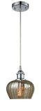 516-1P-PC-G96 Cord Hung 6.5" Polished Chrome Mini Pendant - Mercury Fenton Glass - LED Bulb - Dimmensions: 6.5 x 6.5 x 7.5<br>Minimum Height : 11.25<br>Maximum Height : 129.25 - Sloped Ceiling Compatible: Yes
