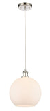 516-1P-PN-G121-10 Cord Hung 10" Polished Nickel Mini Pendant - Cased Matte White Large Athens Glass - LED Bulb - Dimmensions: 10 x 10 x 13<br>Minimum Height : 15.75<br>Maximum Height : 133.75 - Sloped Ceiling Compatible: Yes
